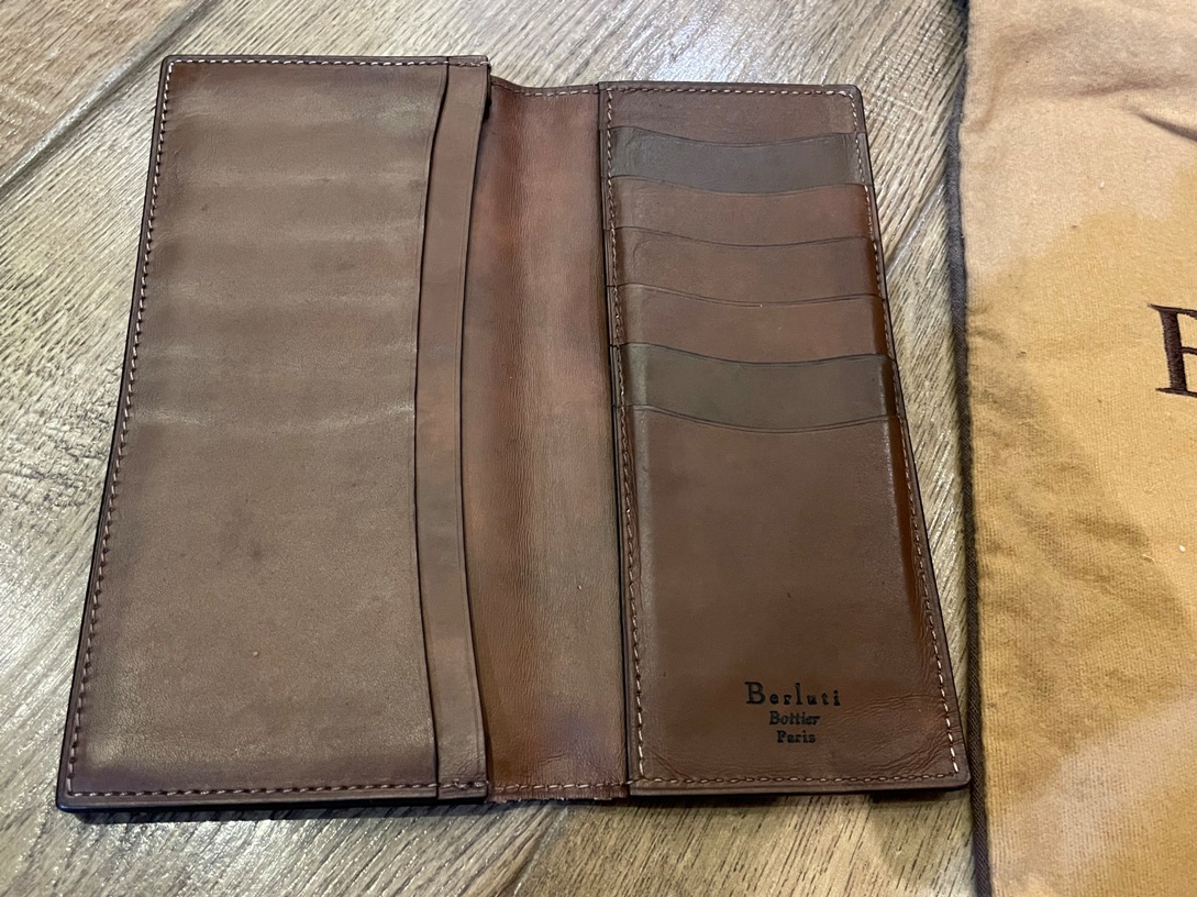 【1円】初期 廃盤 美品 袋付 Berluti　ベルルッティ　エべネ　カリグラフィ　二つ折り長財布 ブラウン LV HERMES DIOR fragment moncler_画像5