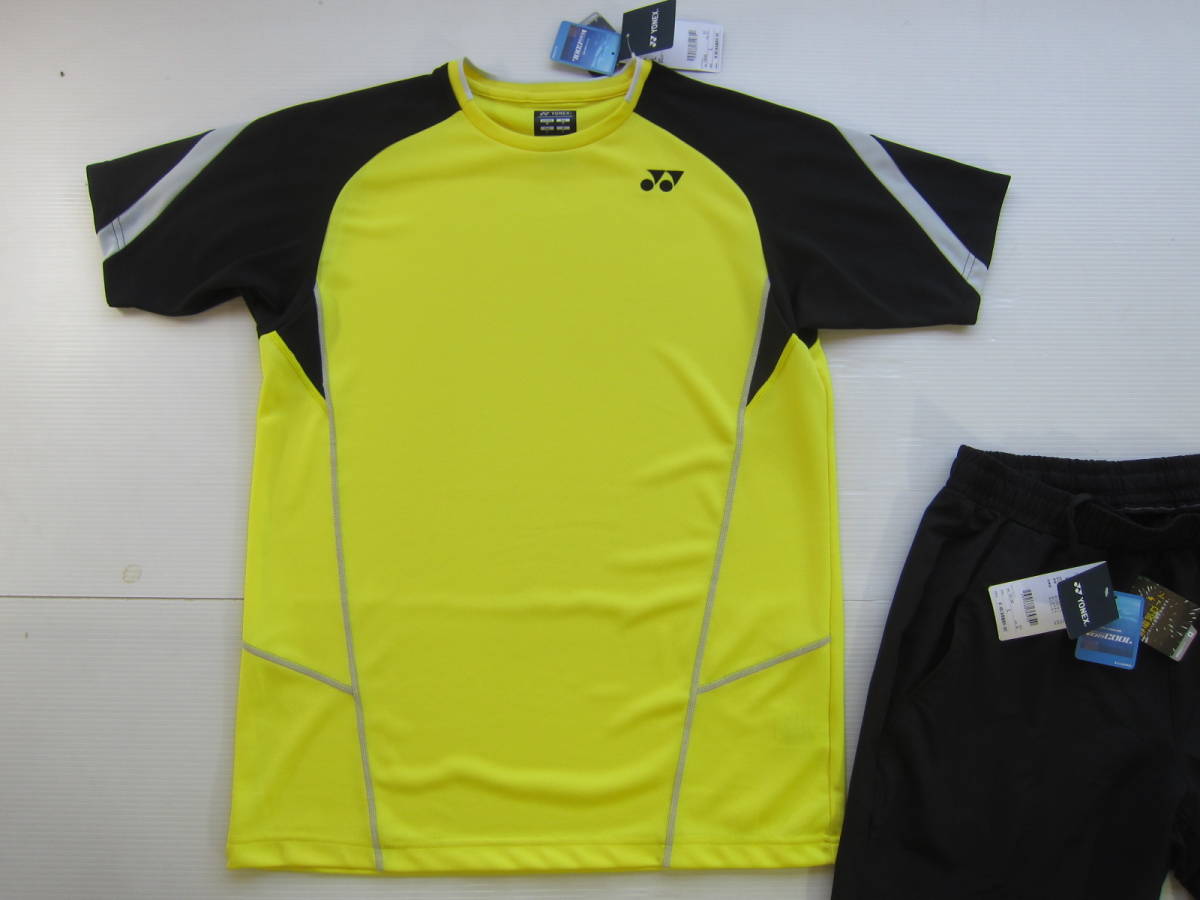 新品◆ヨネックスYONEX 半袖ゲーム シャツ & ショート パンツ L テニス 硬式 軟式 上下set クール 黄 黒 Tシャツ / ラケット バトミントンM_画像2