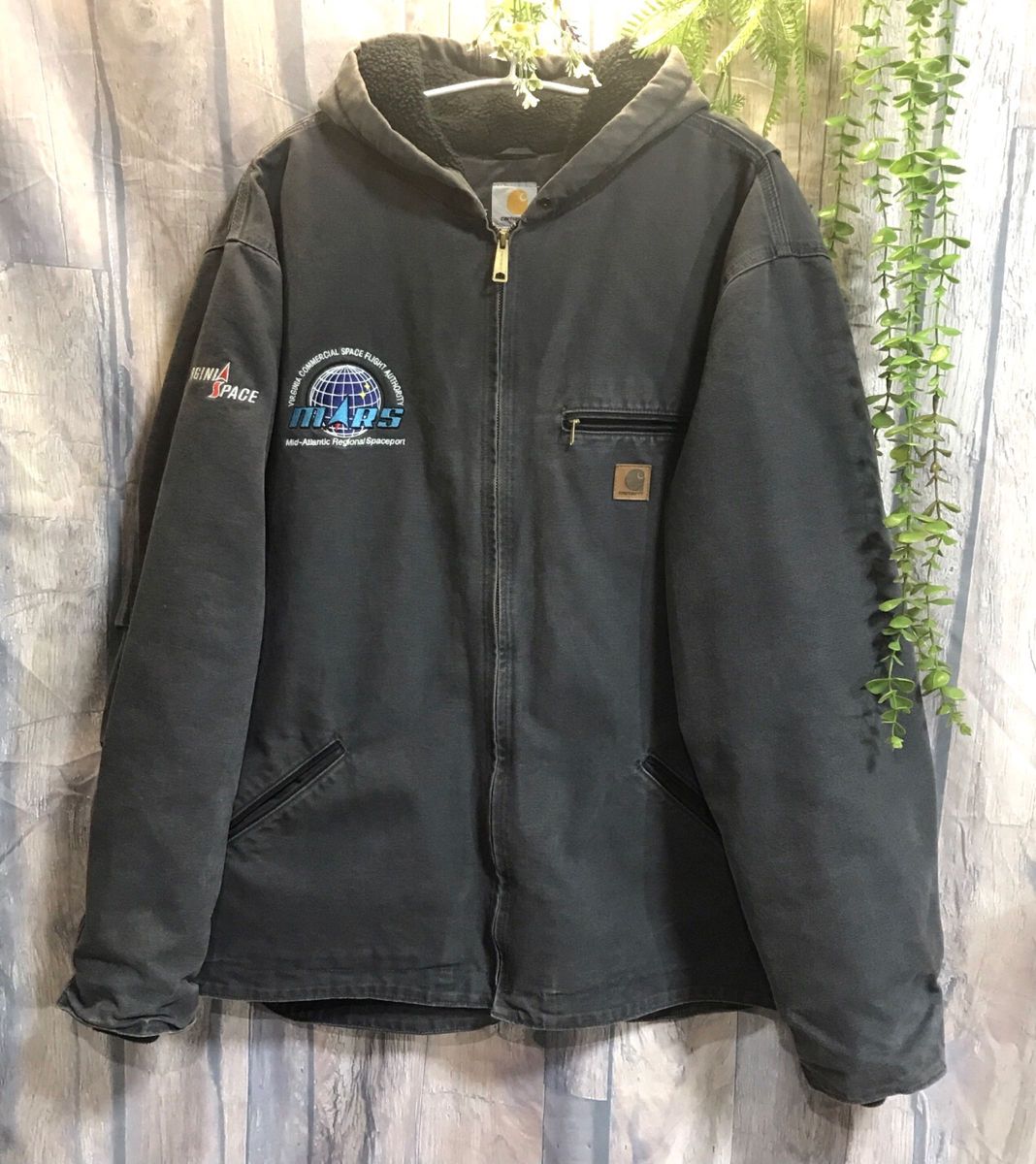 Carhartt カーハート　ダック　アクティブ　ジャケット　革パッチ　3XL 企業コラボ　デトロイト　グレー　フード　フーディ