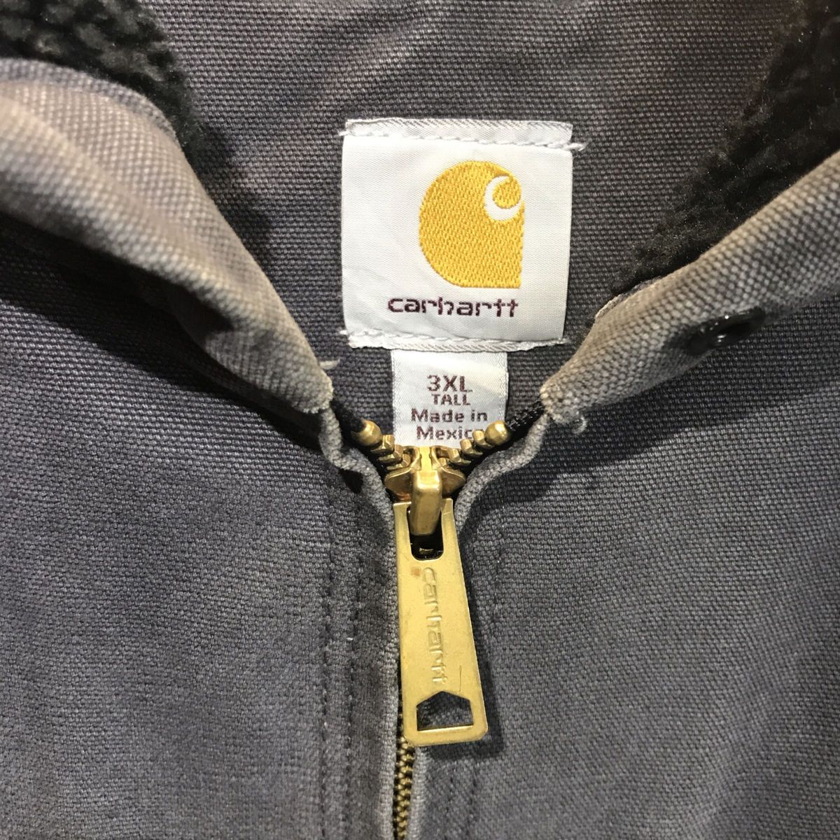 Carhartt カーハート　ダック　アクティブ　ジャケット　革パッチ　3XL 企業コラボ　デトロイト　グレー　フード　フーディ