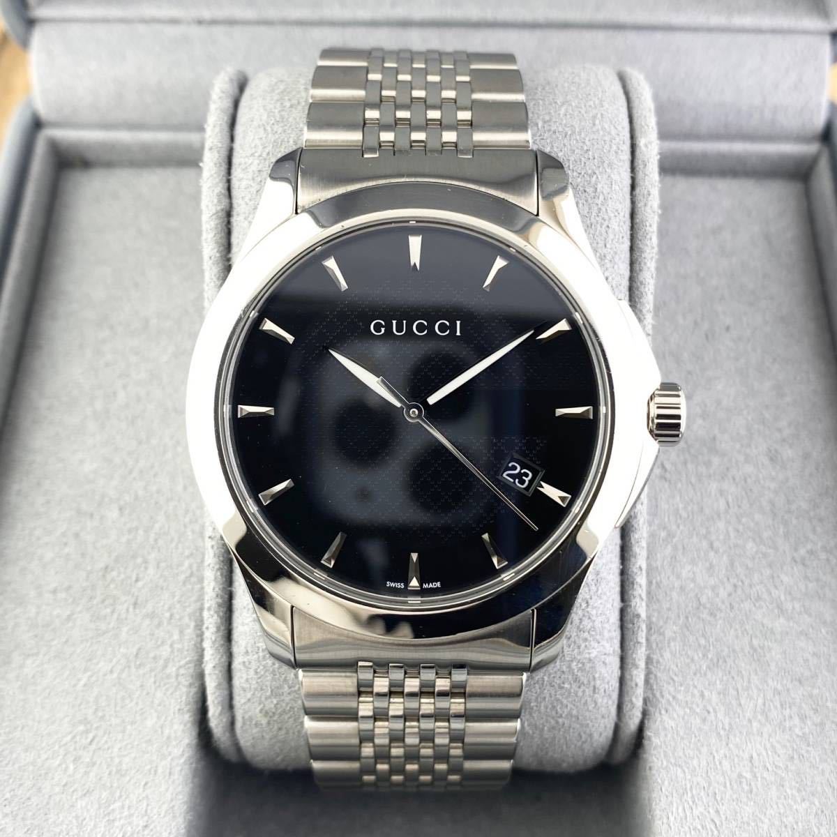 【1円〜】GUCCI グッチ 腕時計 メンズ 126.4 G-TIMELESS Gタイムレス ブラック文字盤 GG ラウンドフェイス デイト 可動品_画像7