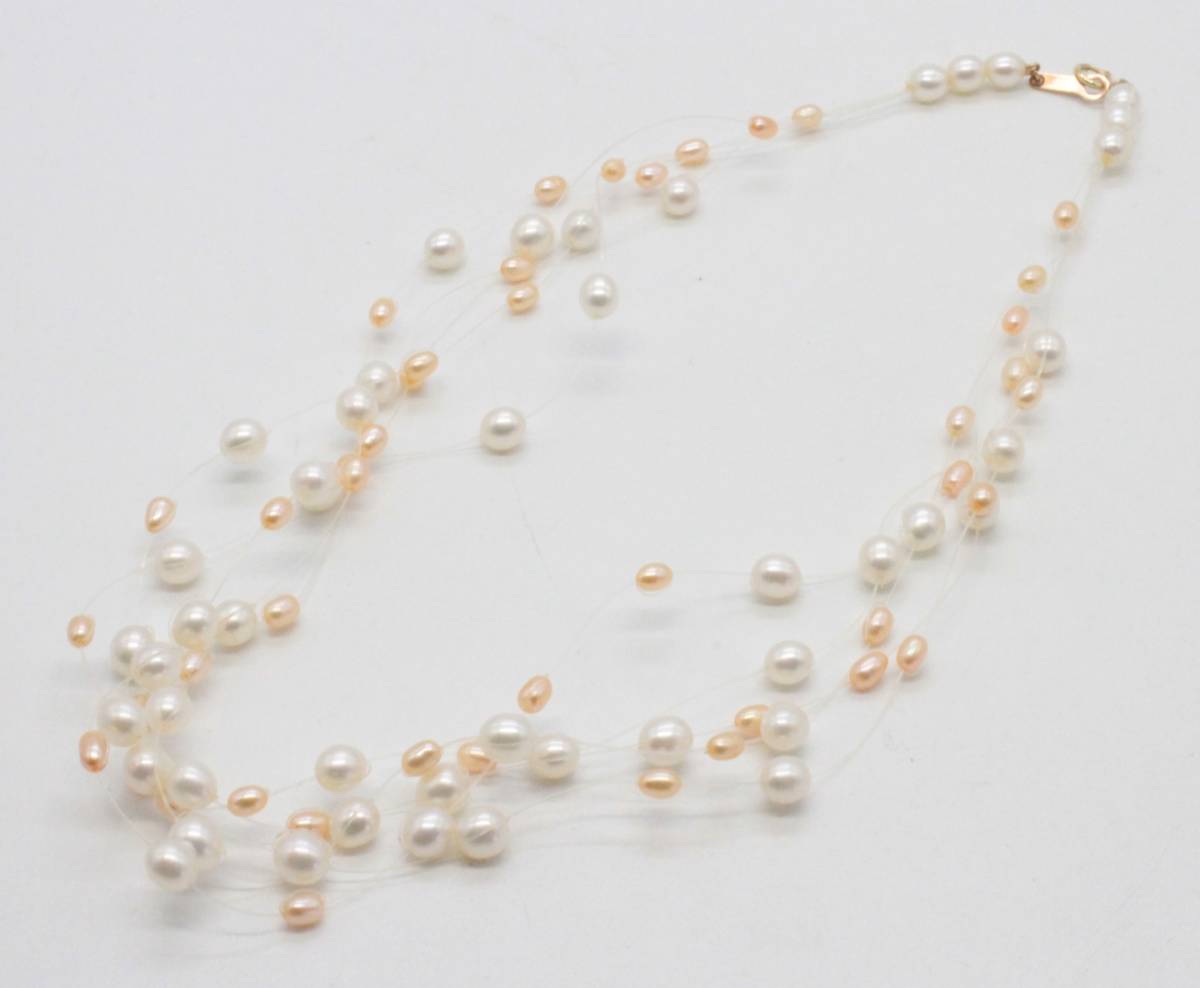美品】TASAKI タサキ 淡水パール 5連ワイヤー ネックレス K18YG 美品】TASAKI タサキ 淡水パール 5連ワイヤー ネックレス K18YG
