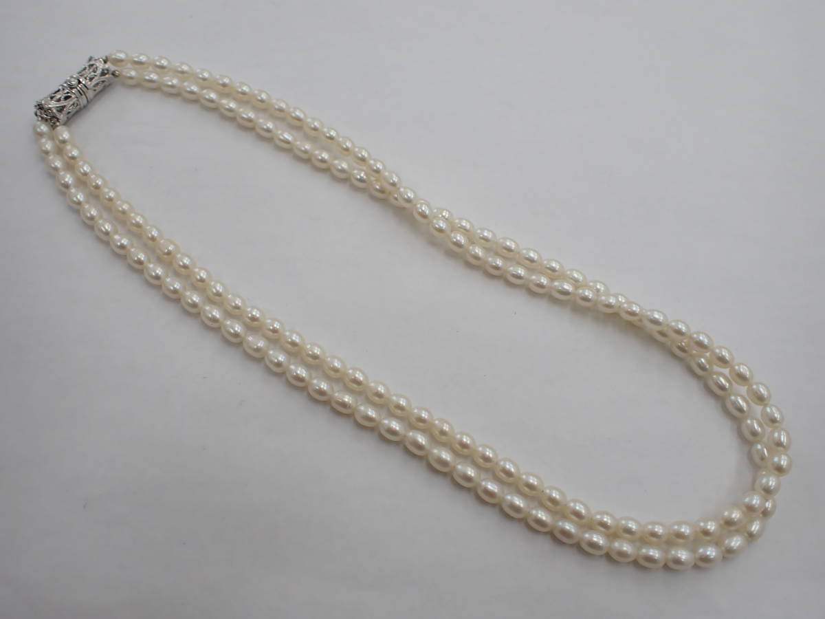 真珠 パール 珠約4.4-4.6mm ２連 フォーマル ネックレス　a