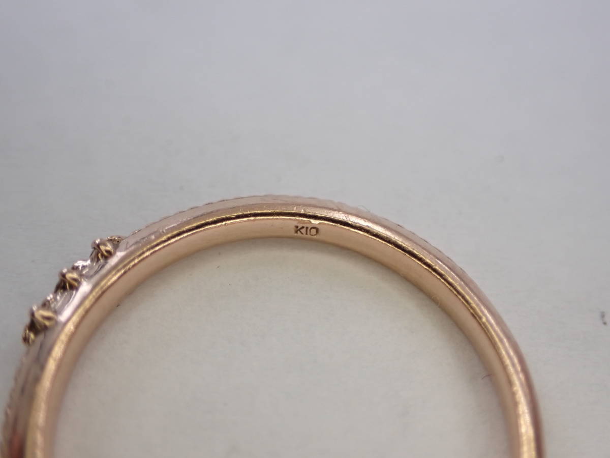 K10PG ピンクゴールド ダイヤ計0.02ct デザイン リング 指輪 約9号 aの画像4