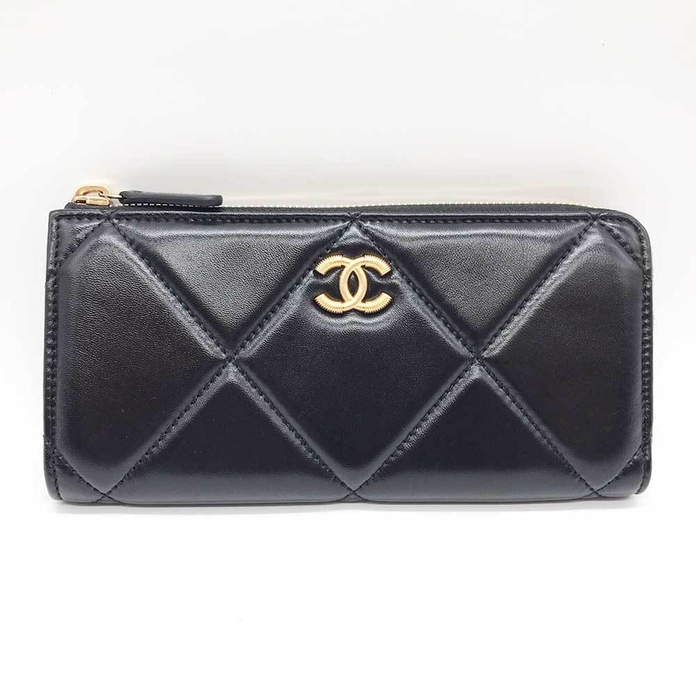 シャネル Ｌ字ファスナー 長財布 マトラッセ レザー ブラック系 Aランク CHANEL 中古 六甲道店