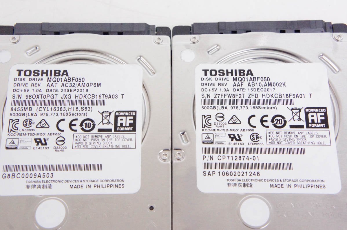 1 TOSHIBA 東芝 HDD 500GB 2個セット MQ01ABF050 *2_画像2