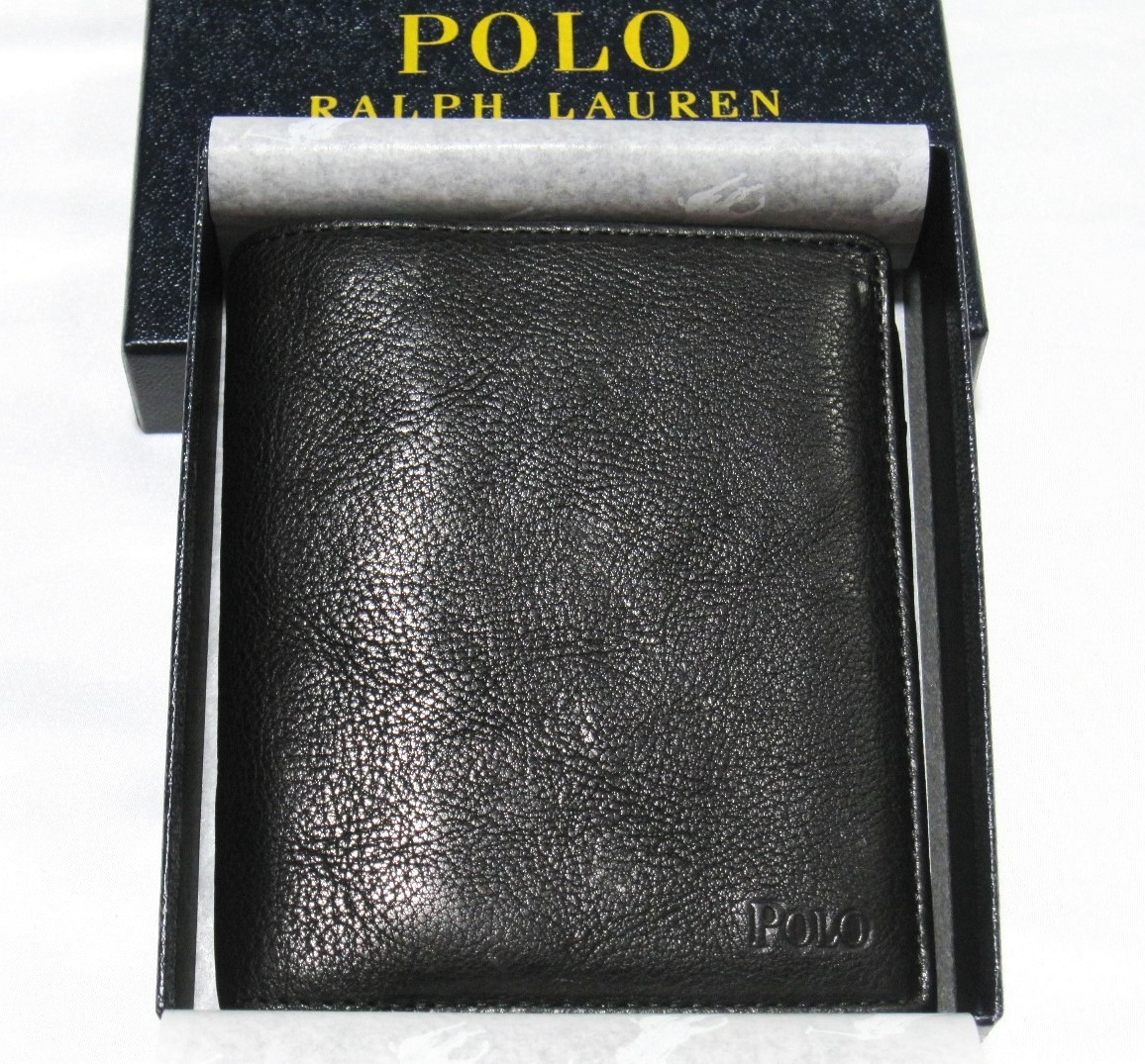 新品 ポロ ラルフローレン 国内正規社品 POLO RALPH LAUREN　牛革 二つ折り財布 黒 ブラック レザー 化粧箱付き ウォレット  小銭入れ付き