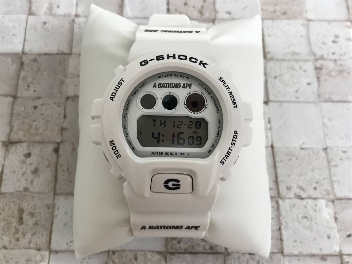 275 (4-10) G-SHOCK × A BATHING APE Gショック エイプ コラボ DW-6900FS 三つ目 ホワイト 猿カモ柄 動作確認済み_画像2