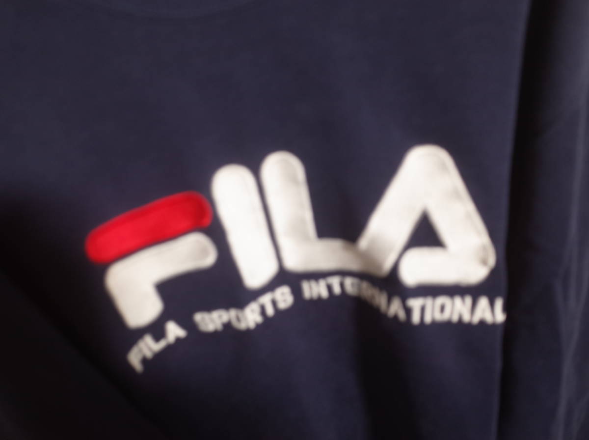 メンズ pj90 ヴィンテージ 90s FILA フィラ ビッグロゴ 刺繍 スウェット トレーナー L ネイビー 紺_画像3