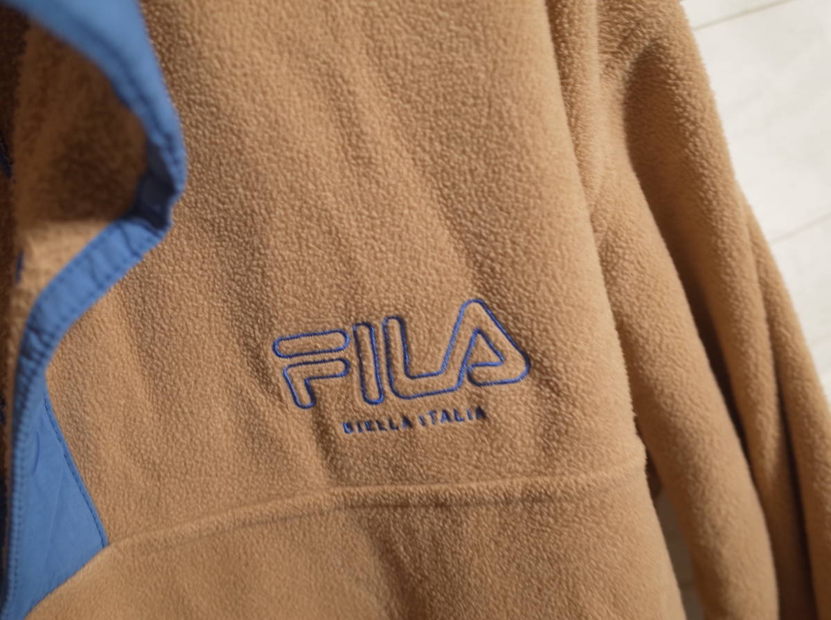 メンズ pj94 FILA フィラ スナップボタン プルオーバー フリース ジャケット L ベージュ系_画像3