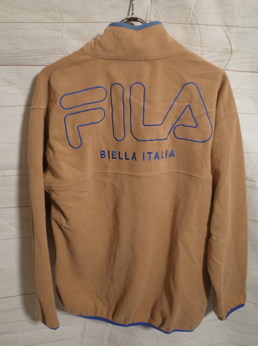 メンズ pj94 FILA フィラ スナップボタン プルオーバー フリース ジャケット L ベージュ系_画像1