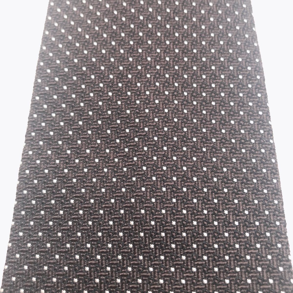 PRADA プラダ 未使用級 ネクタイ 最高級シルク 刺繍 水玉 ドット 茶色