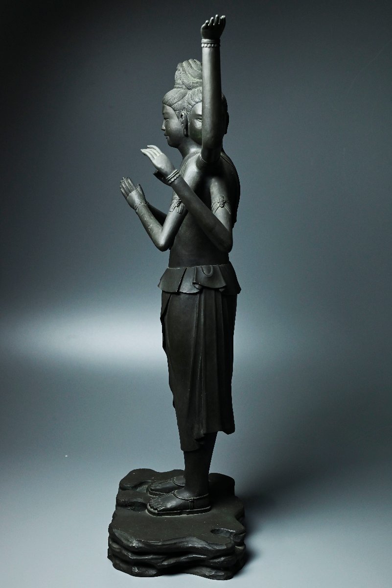 【昊】本物保証 大仏師 「松久宗琳」 銅造 細密彫刻 阿修羅像 仏教美術 高さ69.3cm 重さ20kg[AL24oBs]_画像3
