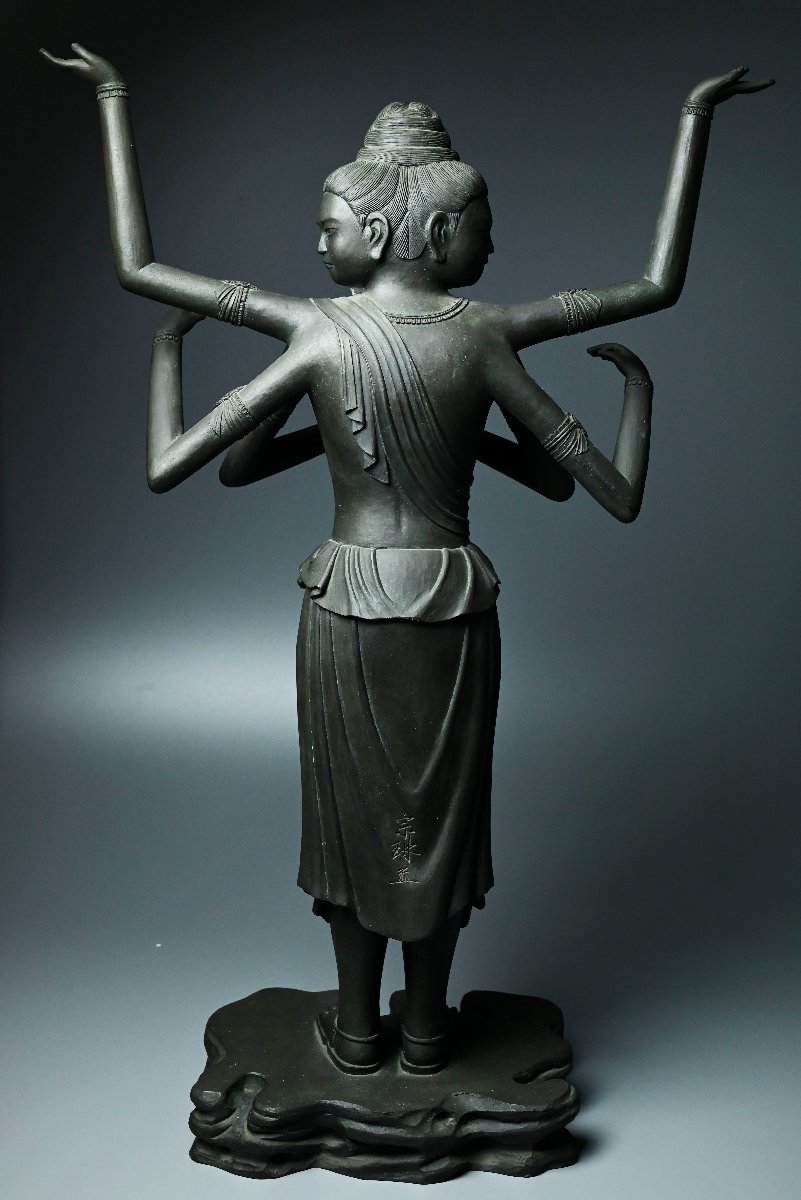 【昊】本物保証 大仏師 「松久宗琳」 銅造 細密彫刻 阿修羅像 仏教美術 高さ69.3cm 重さ20kg[AL24oBs]_画像5
