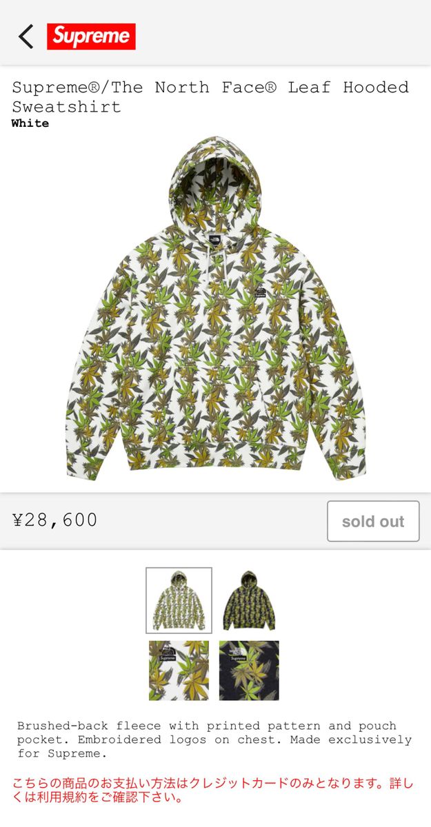 Supreme/The North Face Leaf Hooded Sweatshirt ｼｭﾌﾟﾘｰﾑ ﾉｰｽﾌｪｲｽ
