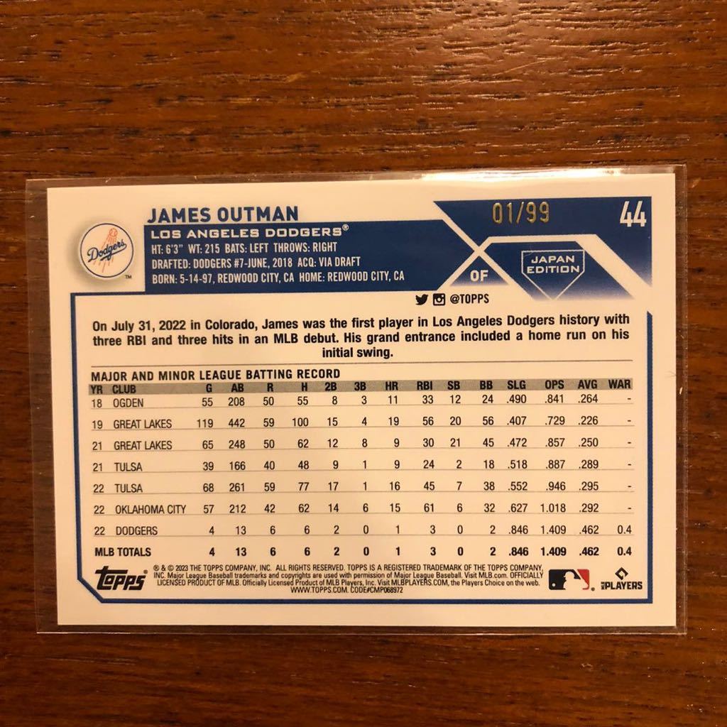 1st No. James Outman MLB 2023 Topps Japan edition Los Angels Dodgers 桜パラレル　99枚限定　_画像2