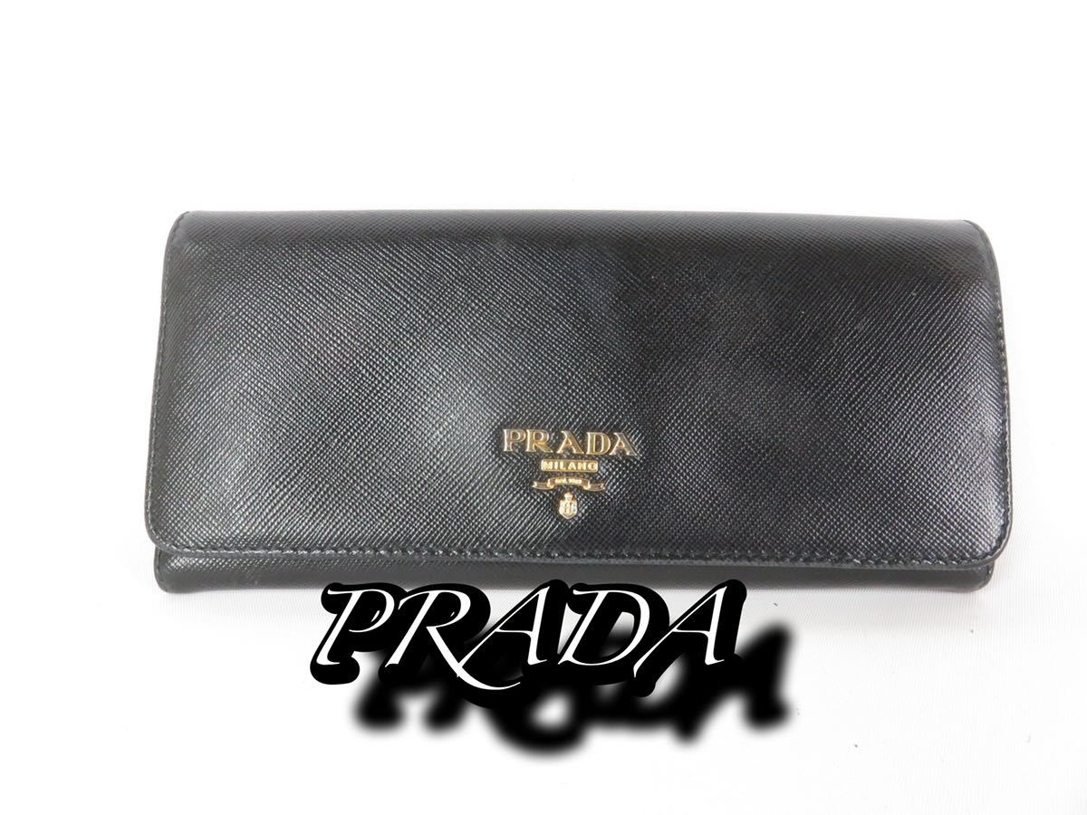 PRADA レザー サフィアーノ長財布 プラダ ブラック 黒 ロゴ｜Yahoo