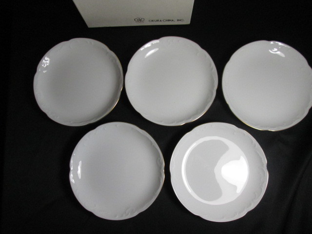 大倉陶園 OKURA CHINA 銘々皿 15cm 5皿セット 54HV/1001 ホワイト ゴールドライン_画像4