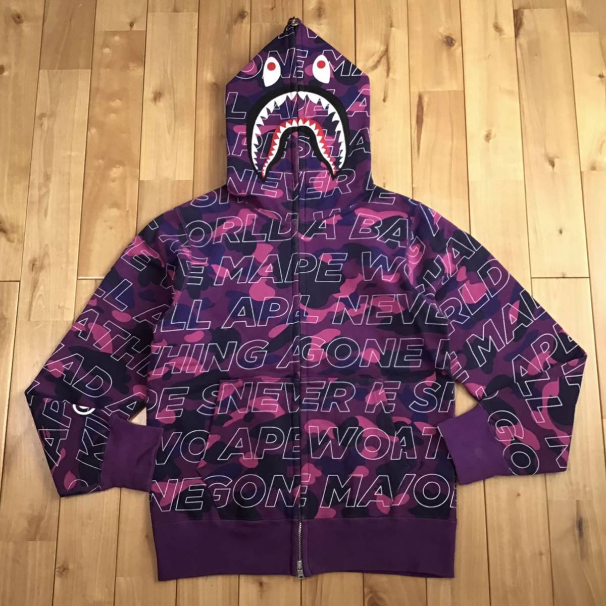 Text color camo シャーク パーカー Sサイズ shark full zip hoodie a bathing ape BAPE エイプ ベイプ purple camo 迷彩 i49al_画像1