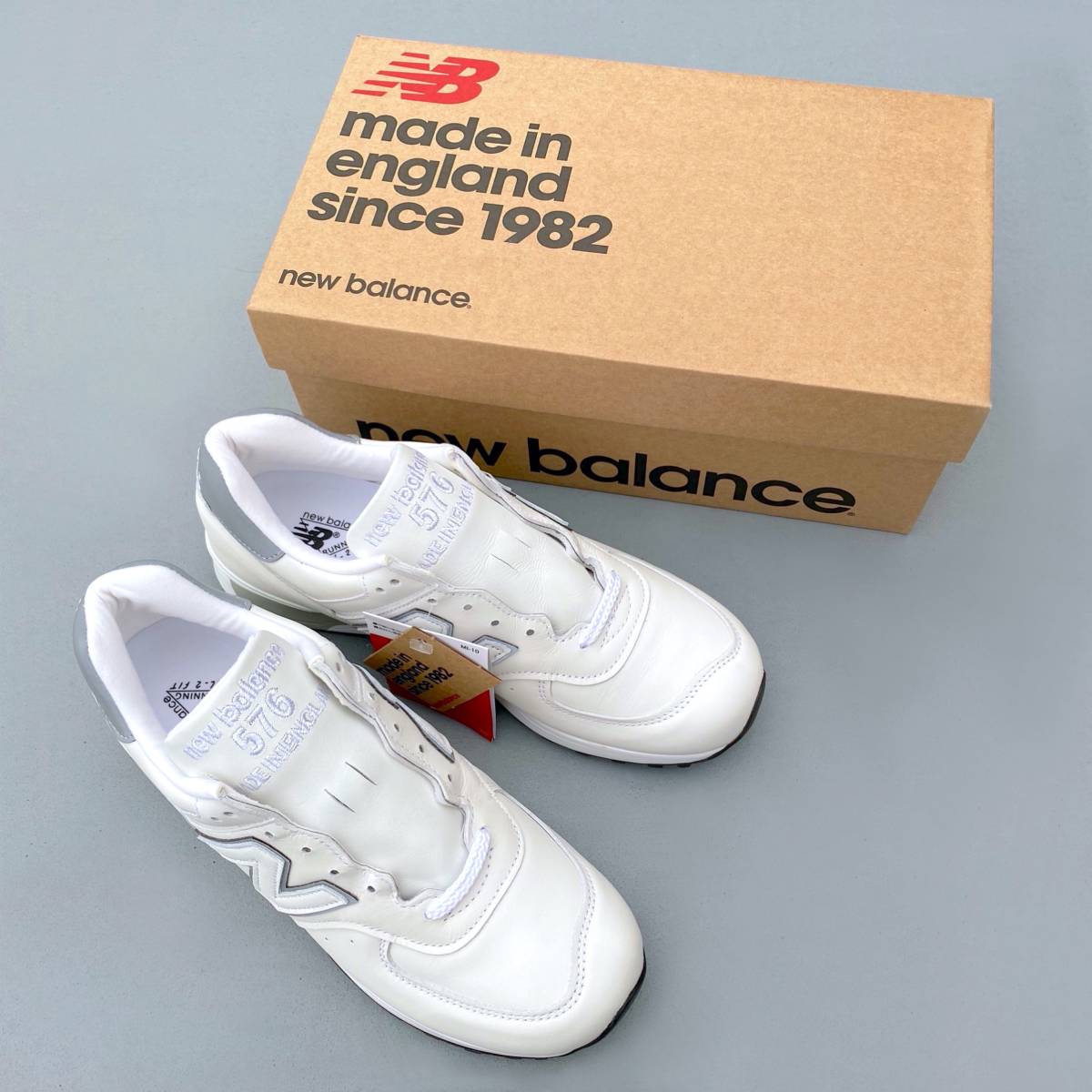 国内正規品 UK製 オールレザー NEW BALANCE M576WWL ホワイト×グレー US8.5 26.5cm 限定イギリス英国製 NB 白 スニーカー MADE IN ENGLANDの画像1