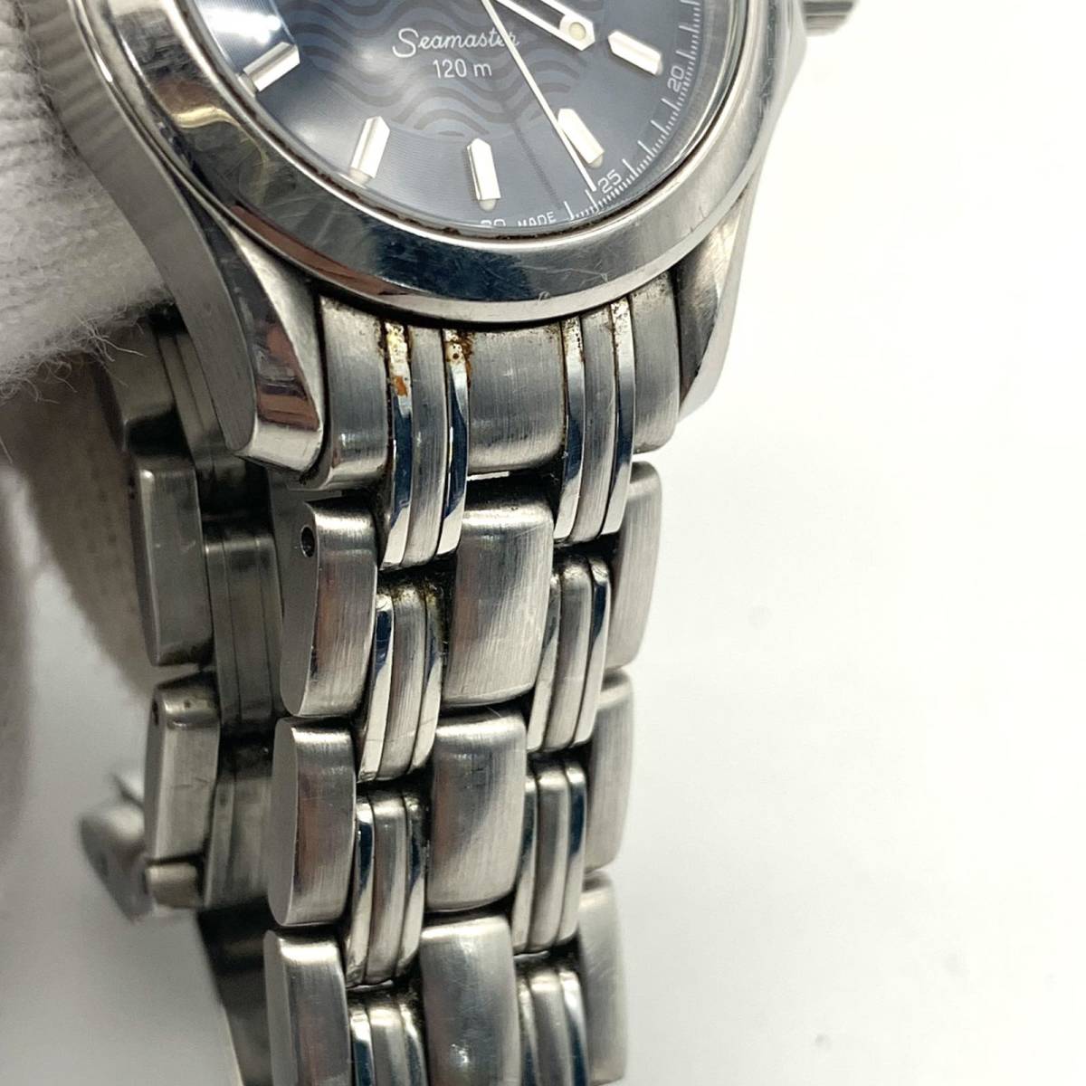 1円 美品 OMEGA オメガ シーマスター 120M ステンレス スチール ネイビー レディース 腕時計 不動品 Y0958_画像9