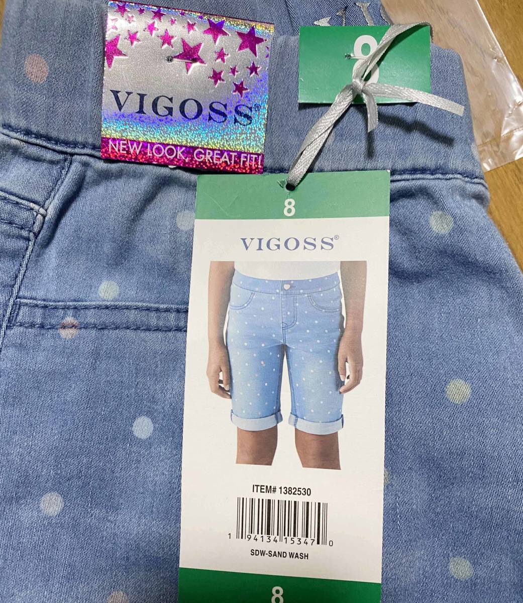 新品 130 ★ コストコ VIGOSS ガールズ ハーフパンツ ストレッチ デニム ショート パンツ キッズ 女の子 短パン 半ズボン ドット 水玉_画像6