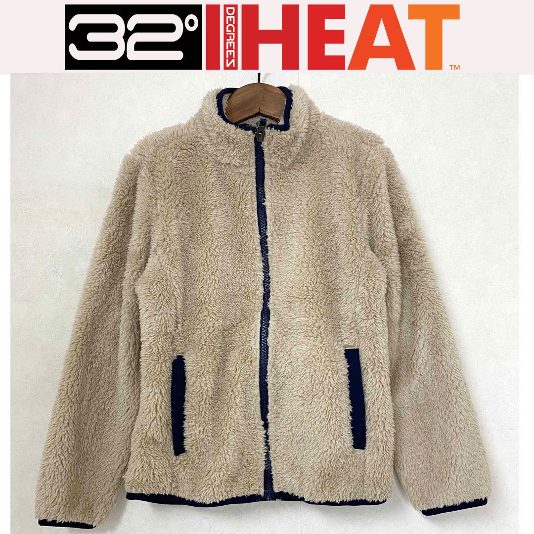 新品 130 ★ コストコ 32°HEAT ボア フリース ジャケット ベージュ 7/8 フルジップ アウター キッズ 男女兼用 ボーイズ ガールズ 子供用_画像1