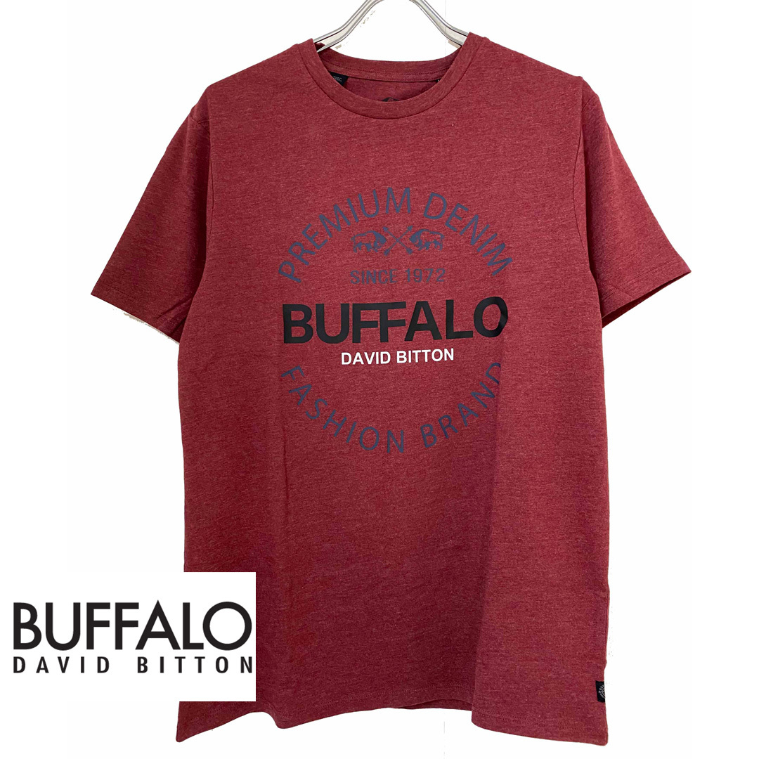 新品 M ★ コストコ BUFFALO メンズ 半袖 Tシャツ ロゴ ヘザー レッド ユニセックス トップス バッファロー MENS SS TEE DAVID BITTON