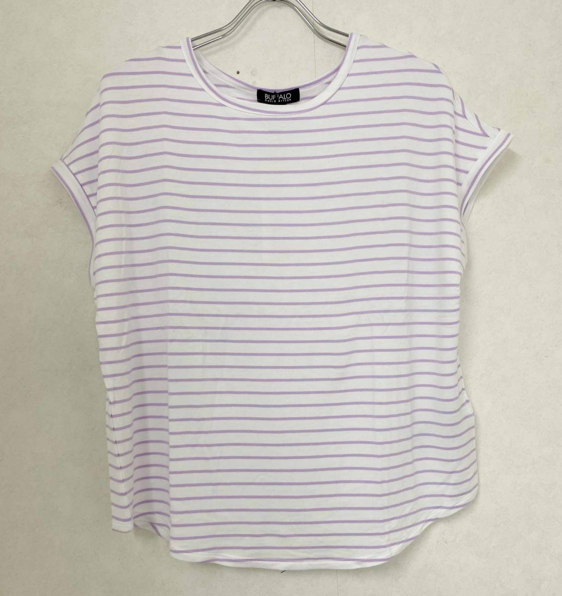 新品 XL ★ コストコ BUFFALO レディース 半袖Tシャツ ストライプ ホワイト パープル US-L スーパーソフト ゆったり 大きめ オーバーサイズ