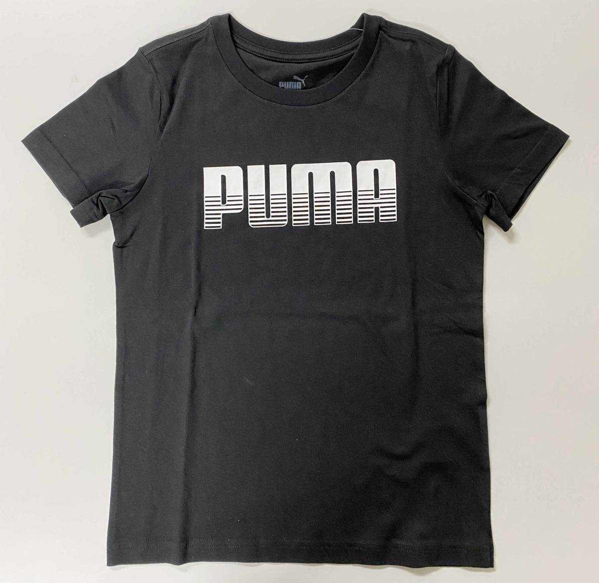  new goods 140 * PUMA Puma Junior short sleeves T-shirt black big Logo boys girls unisex cotton 100% black white for children 