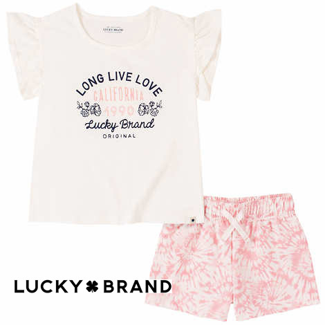  new goods 120 * cost ko Lucky brand top and bottom set short sleeves T-shirt short pants 6 white pink setup LUCKY BRAND American Casual 