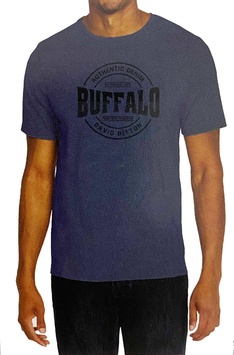 新品 M ★ コストコ BUFFALO メンズ 半袖 Tシャツ ロゴ ネイビー ヘザー ユニセックス トップス バッファロー MENS SS TEE DAVID BITTON