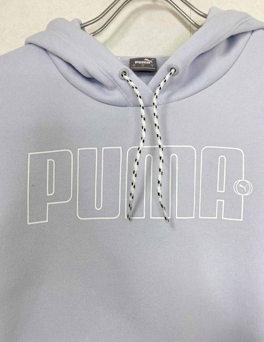  новый товар XS * PUMA Puma Lady s Logo Parker голубой хлопок French Terry обратная сторона шерсть тренировочный футболка f-ti- большой Logo 