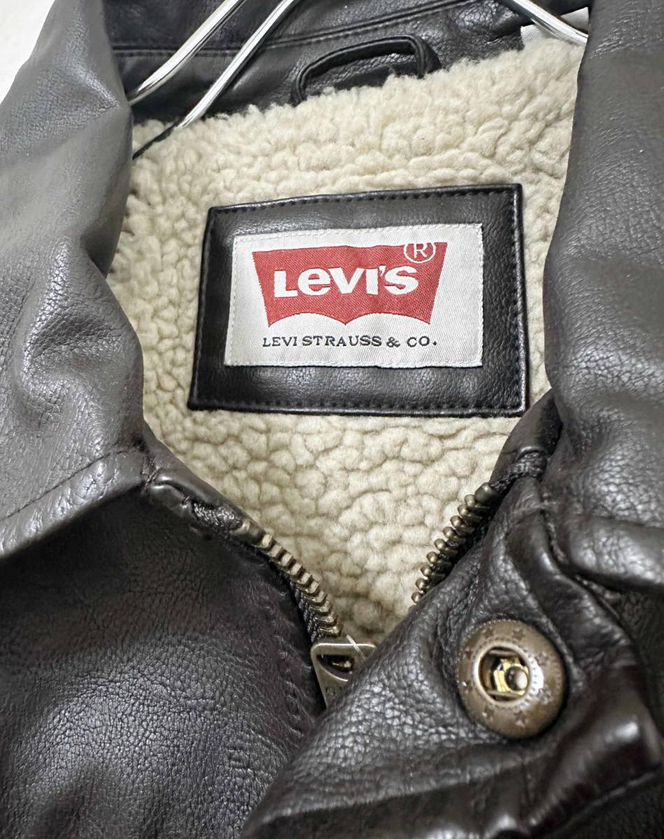 新品 XL ★ Levi’s リーバイス フェイクレザー 裏ボア ジャケット ブラウン US-L メンズ 合皮 シェルパ ボア アウター フリース  茶色 上着