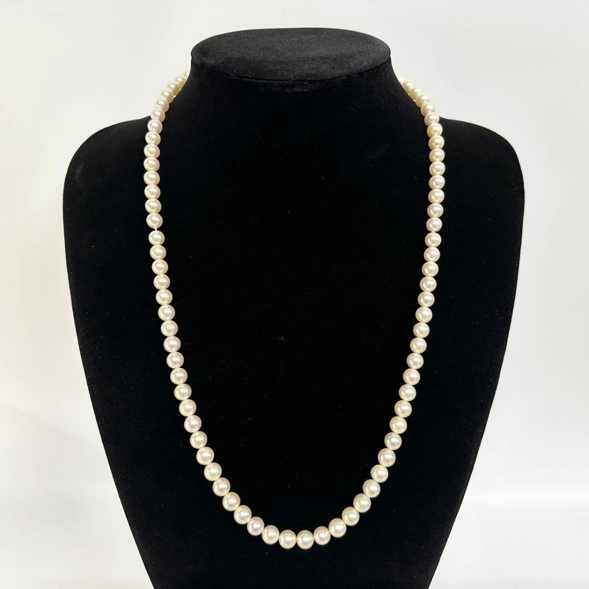 1円~【箱付】pearl house アコヤ Akoya 真珠 パール ネックレス アクセサリー 留め具 SILVER 刻印入り 量目約47.6g 約6.9-7.3mm珠 G113458_画像2