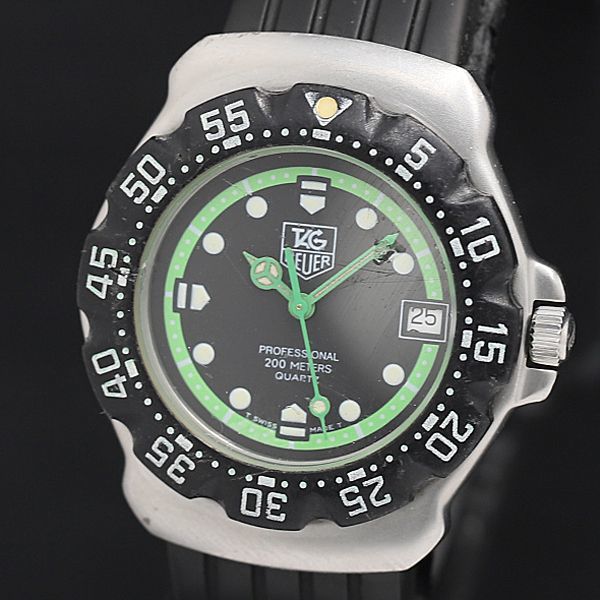 1円 稼働 QZ 良品 タグ・ホイヤー プロフェッショナル 200M WA1215 黒文字盤 デイト NBY メンズ腕時計 KRK 2000000_画像1