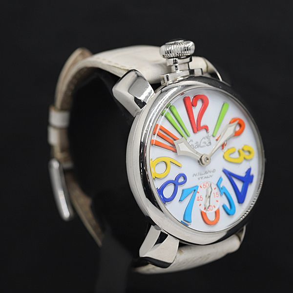 1円 稼動 良品 GTT ガガミラノ マヌアーレ48ｍｍ 白文字盤 手巻き スモセコ メンズ腕時計 KRK 8075100_画像2