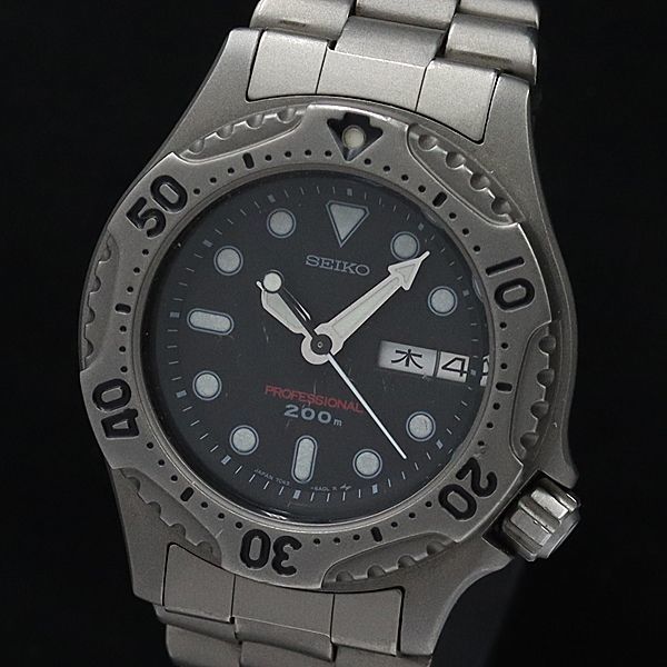 1円 稼働 セイコー QZ 7C43-6A10 プロフェッショナル ダイバー200M 黒文字盤 デイデイト メンズ腕時計 2656000 12PRY KNK_画像1