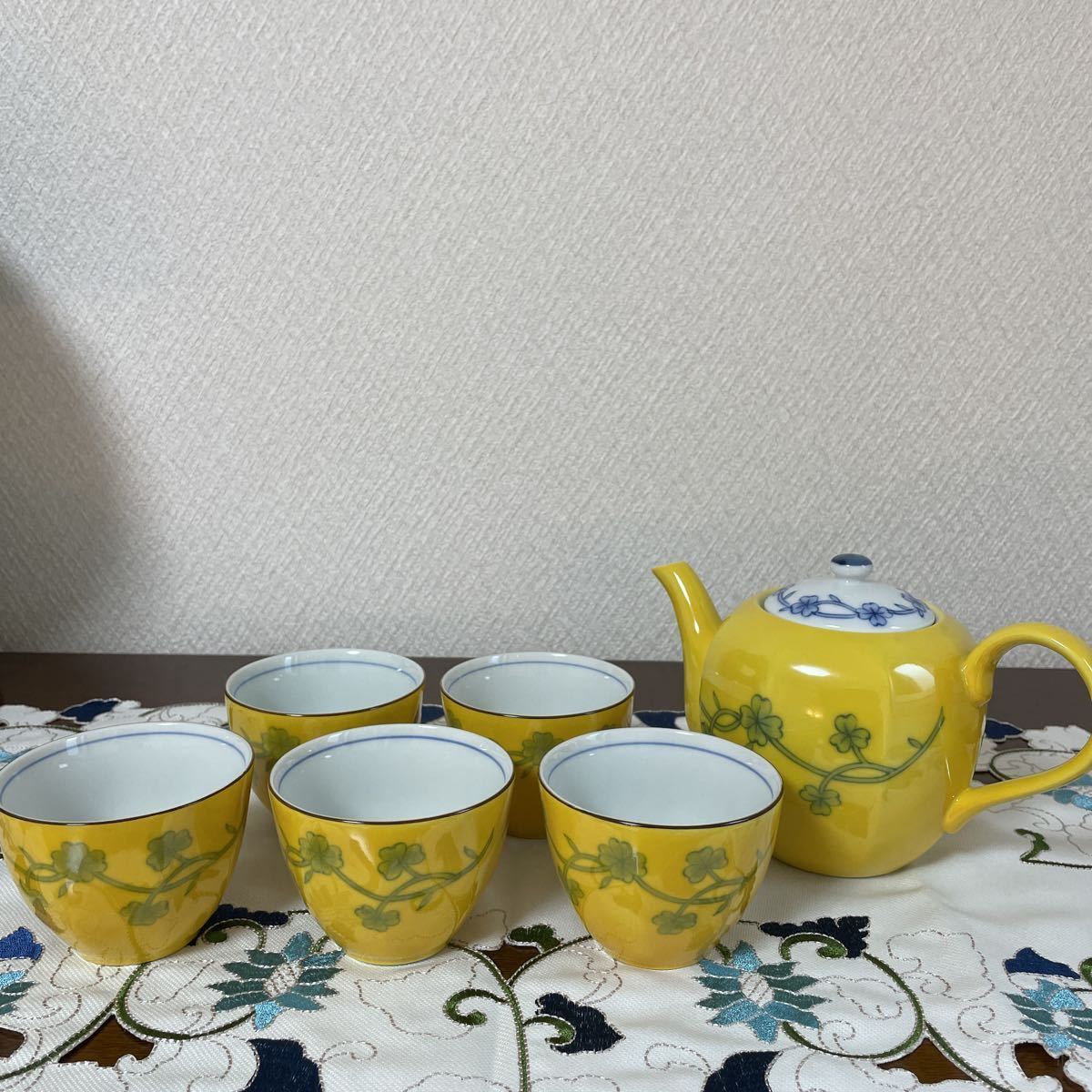 ★未使用★たち吉　黄地草文　5客　急須　茶器セット 煎茶道具_画像1