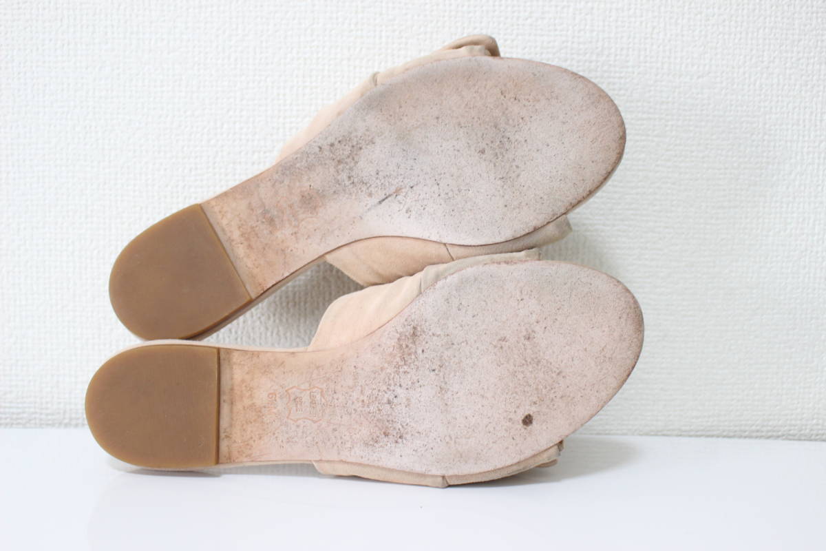 E232 genuine article TORY BURCH Tory Burch suede ribbon sandals Flat mules shoes pink beige 6.5M approximately 23.5cm 48210