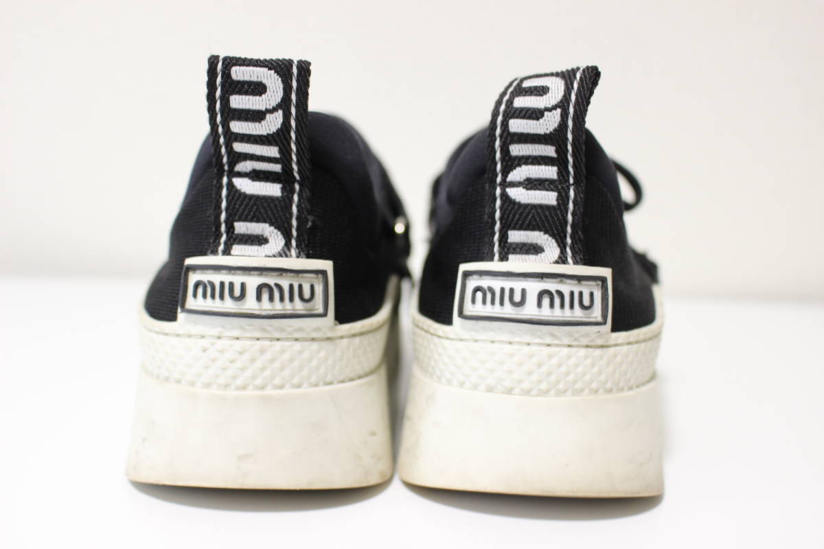 4578 genuine article miumiu MiuMiu Logo touch fasteners thickness bottom sneakers volume sole black white black white SIZE35 approximately 22cm~22.5cm