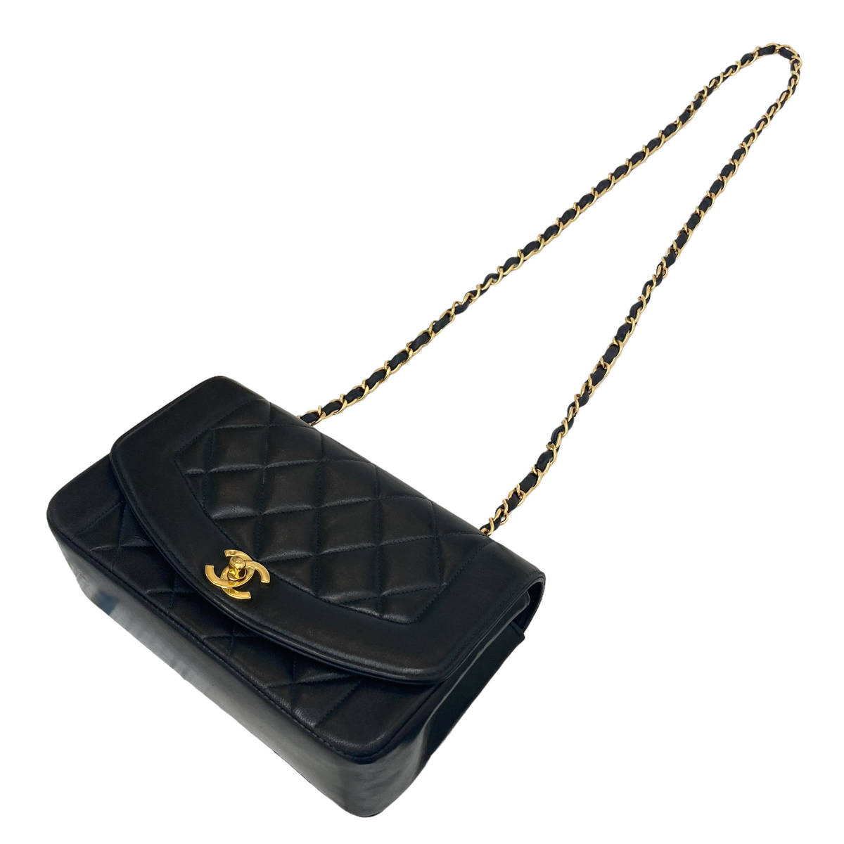 【中古】｜CHANEL シャネル マトラッセ ダイアナ チェーンショルダーバッグ ラムスキン ブラック ゴールド金具 レディース_画像4