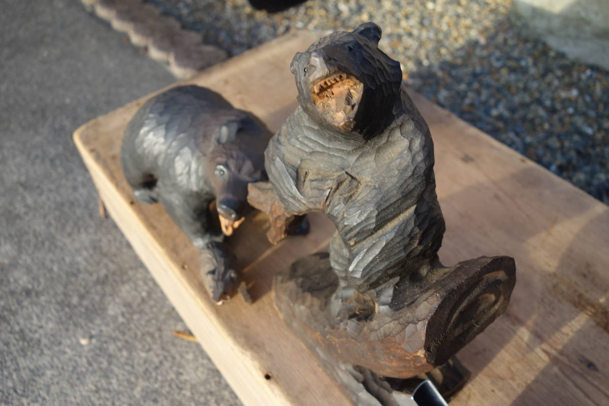◆古作　木彫り　熊　3個セット　　ガラス目　　北海道古民芸　検　八雲_画像2