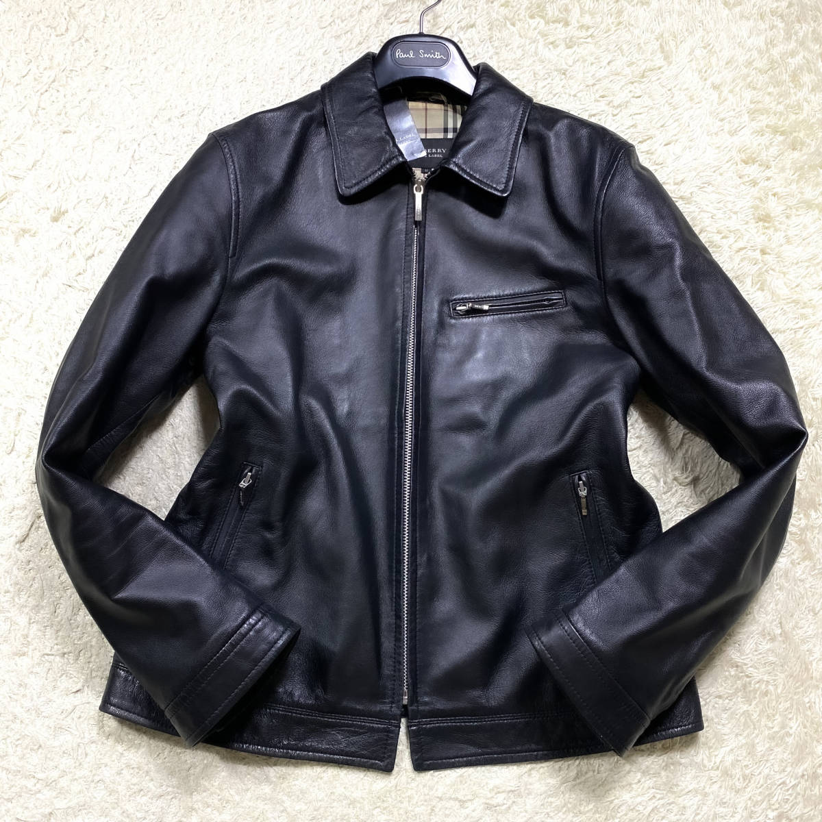 バーバリーブラックレーベル ラムレザー ライダースジャケット バーバリーブラックレーベル ラムレザー ライダースジャケット