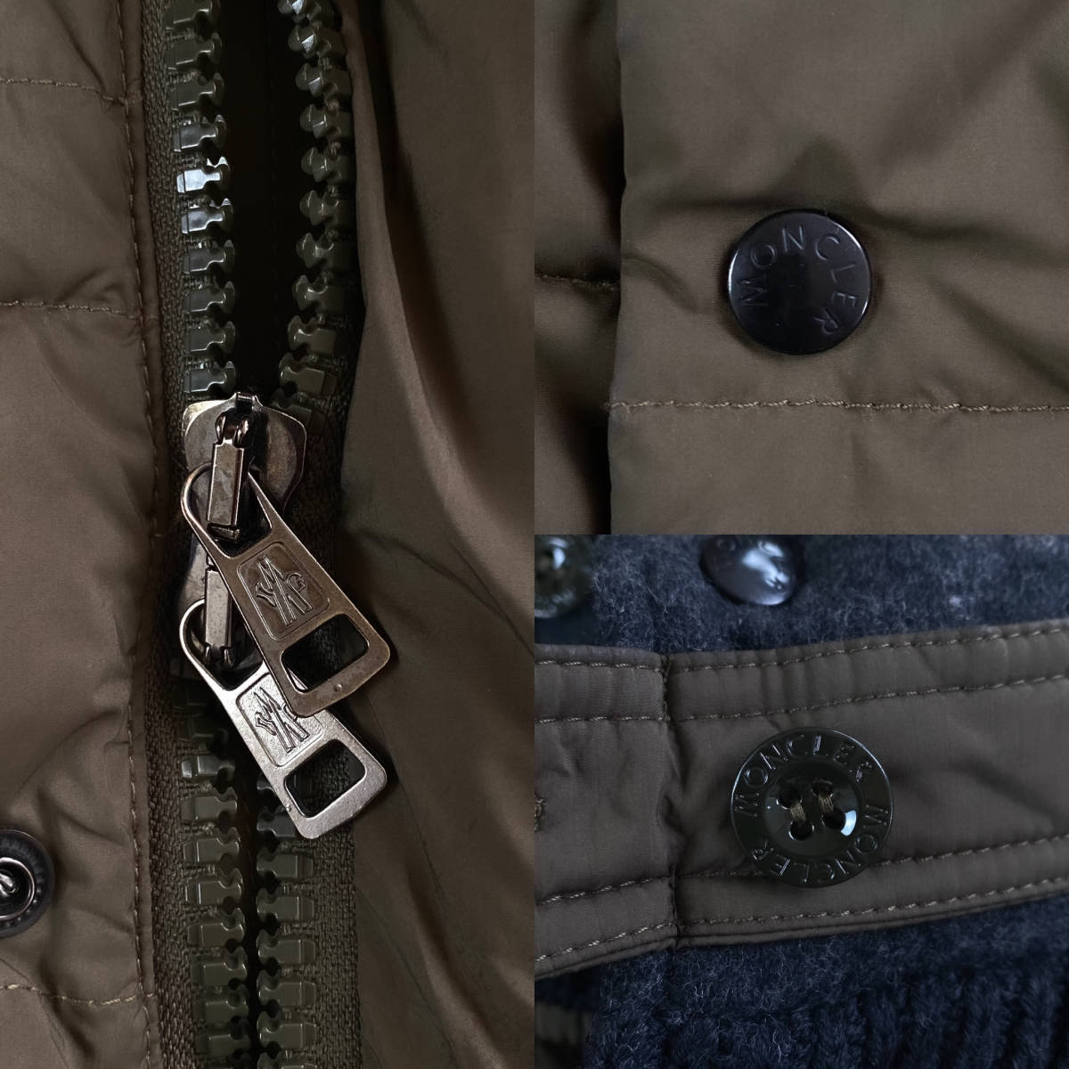 美品MONCLER ダウンジャケットツイード生地異素材カーキ濃緑ブラック黒LEBRONDレブロンドXL.LL~L2袖ロゴワッペン大きいサイズ モンクレール_画像5