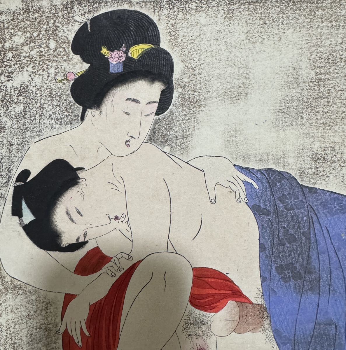 真作/明治期春画 浮世絵 木版画 艶本 枕絵 秘画 裸婦 男根 春宮図 錦絵 サイズ約32.5x23.5cm 9_画像2