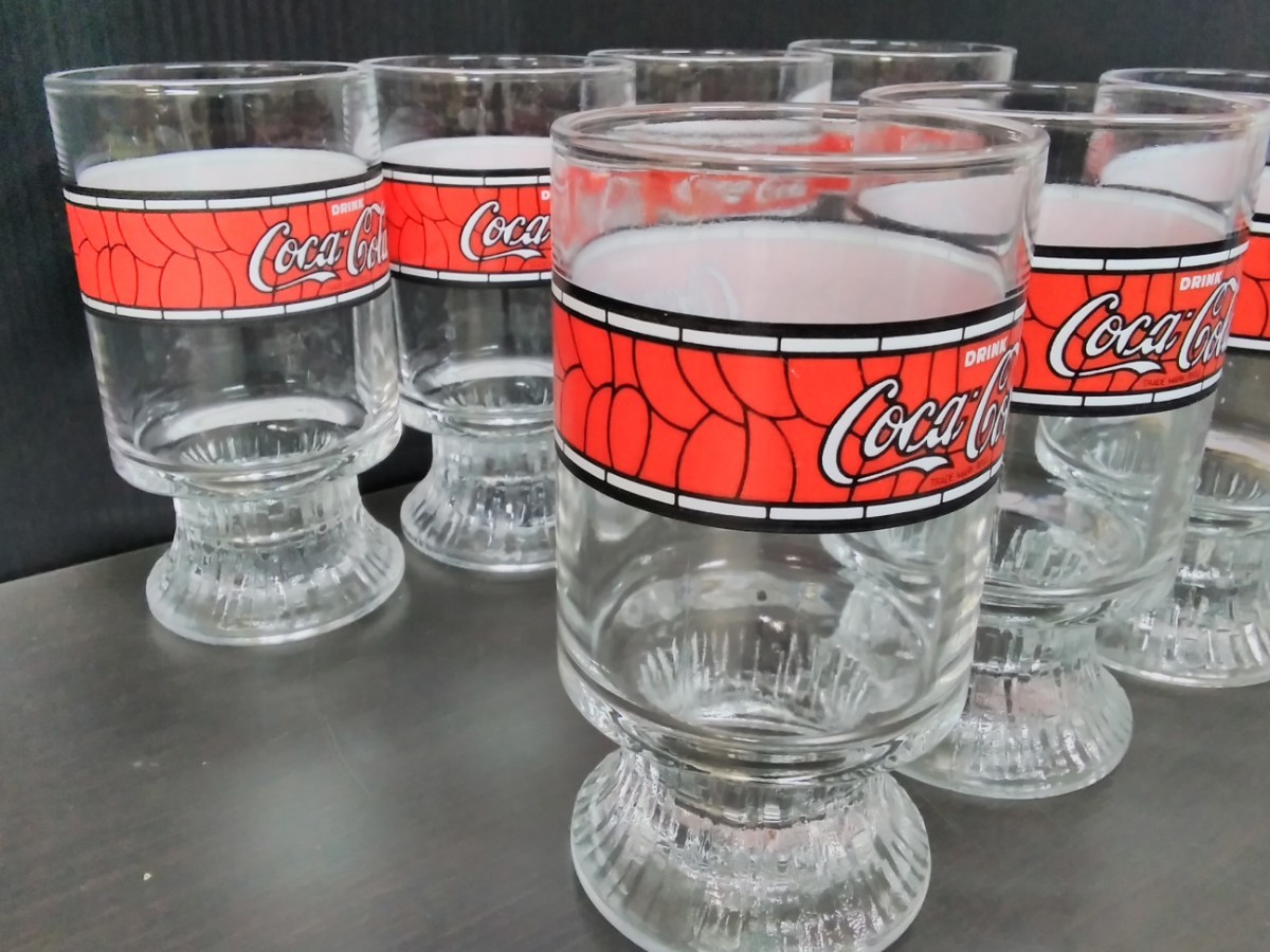 Coca-Cola コカコーラ ティファニー模様 エレガンス ゴブレット 7客 非売品 昭和レトロ ヴィンテージ アンティーク グラス ガラスコップ_画像3
