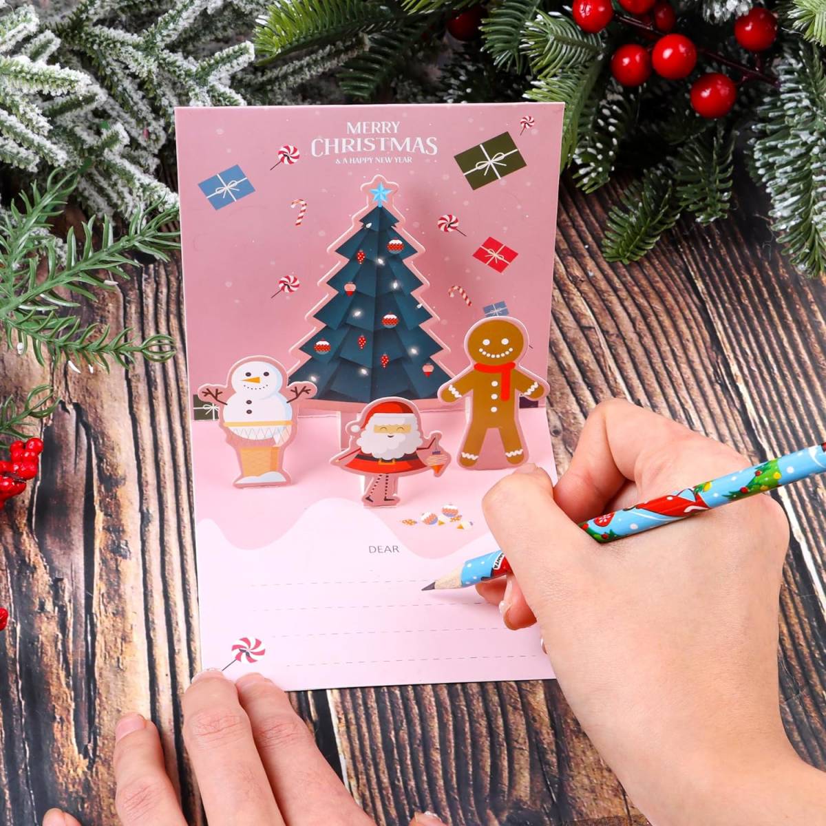 6枚セットA DERAYEE クリスマス カード メッセージカード 封筒付き 3D立体 金箔押し グリーティングカード 封筒テープ_画像8