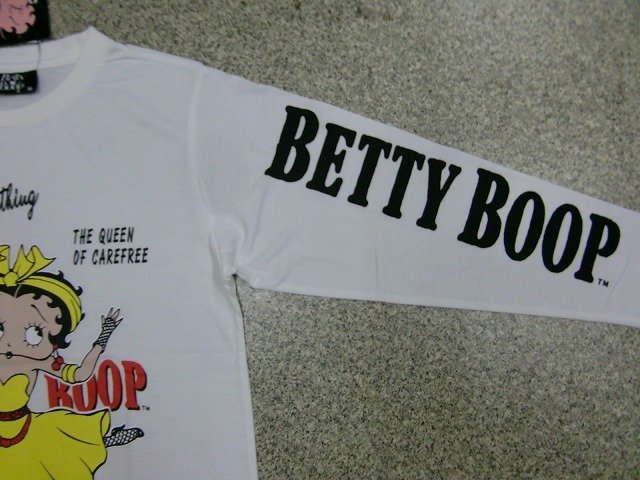 新品 ベティーブープ/Betty Boop長袖Ｔシャツ白LLメンズ レディース アメカジ ベティーちゃんロゴT かわいいロンT 激カワ メール便送料無料_画像3