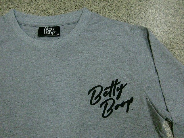 新品 ベティーブープ/Betty Boop長袖Ｔシャツ灰M メンズ レディース アメカジ バイカー ベティーちゃんロゴT 激カワロンT メール便送料無料_画像3